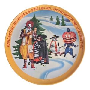 ​Vintage 1977 McDonald’s Melamine Plate Ronald Hamburglar Officer Big Mac Winter